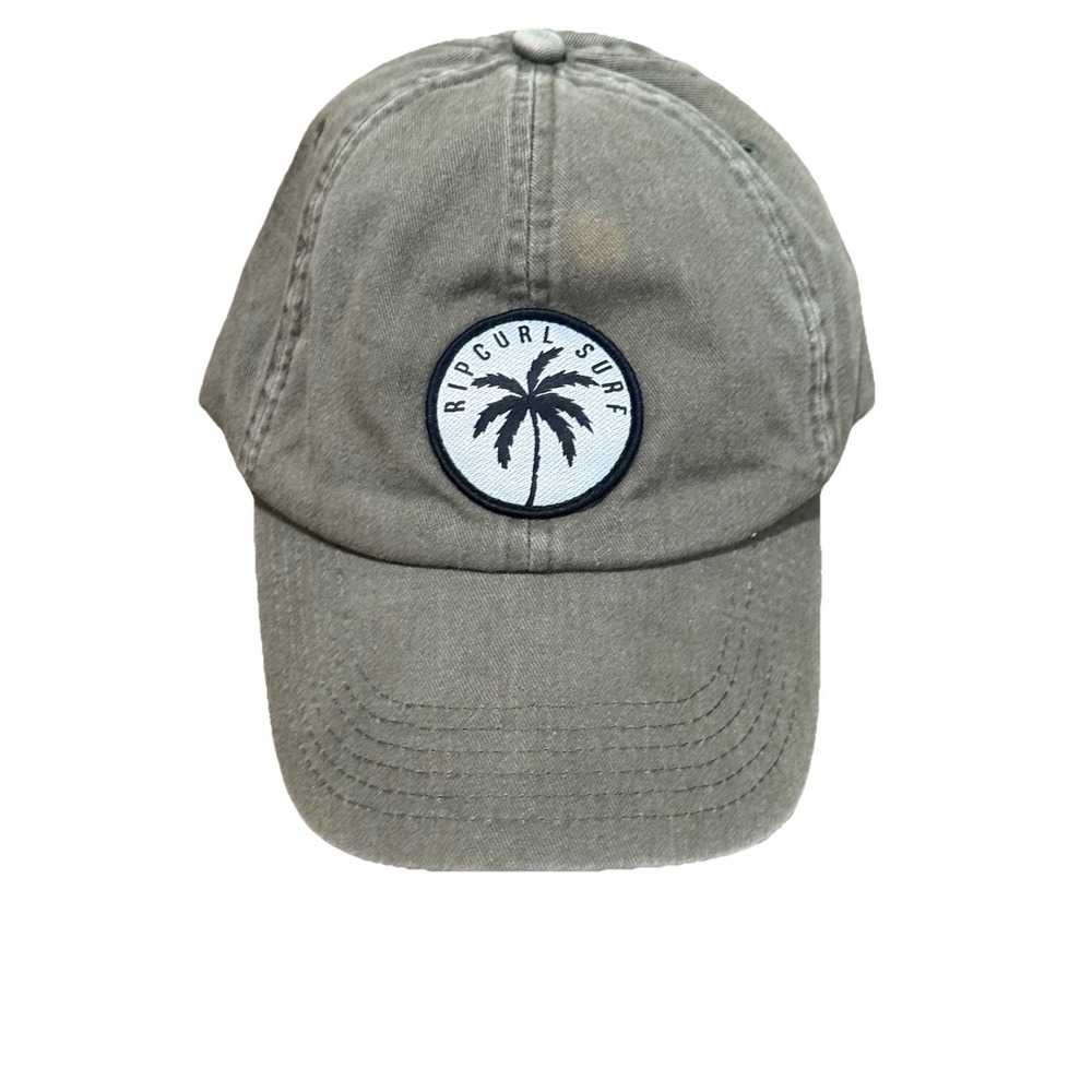 Rip Curl Slideback Hat Green Canvas Black Palm Patch Logo One Size EUC